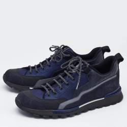 Berluti Navy Blue Canvas and Leather Low Top Sneakers Size 42