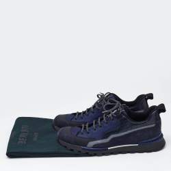 Berluti Navy Blue Canvas and Leather Low Top Sneakers Size 42