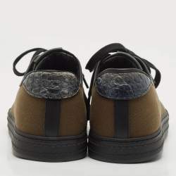 Berluti Green/Black Alligator Leather and Canvas Playfield Lace Up Sneakers Size 42.5