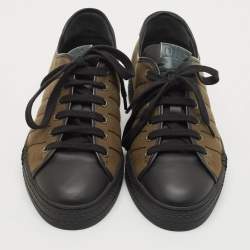 Berluti Green/Black Alligator Leather and Canvas Playfield Lace Up Sneakers Size 42.5
