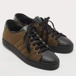Berluti Green/Black Alligator Leather and Canvas Playfield Lace Up Sneakers Size 42.5