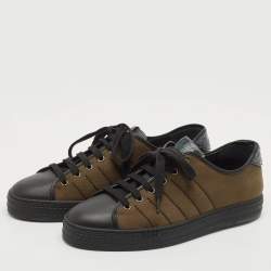 Berluti Green/Black Alligator Leather and Canvas Playfield Lace Up Sneakers Size 42.5