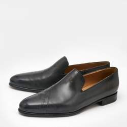Berluti Black Cursive Galet Scritto Leather Slip On Loafers Size 42