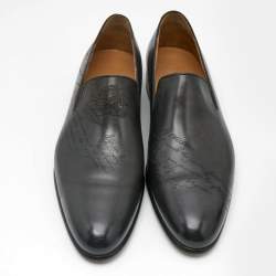 Berluti Black Cursive Galet Scritto Leather Slip On Loafers Size 42