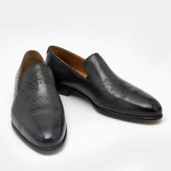 Berluti Black Cursive Galet Scritto Leather Slip On Loafers Size 42