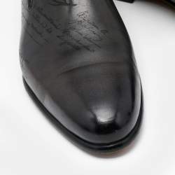 Berluti Black Cursive Galet Scritto Leather Slip On Loafers Size 42