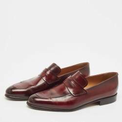 Berluti Burgundy Ombre Leather Penny Loafers Size 41.5
