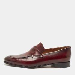 Berluti Burgundy Ombre Leather Penny Loafers Size 41.5