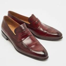 Berluti Burgundy Ombre Leather Penny Loafers Size 41.5