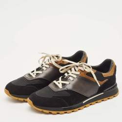 Berluti Black/Brown Suede and Leather Low Top Lace Up Sneakers Size 42.5
