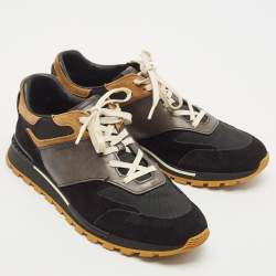 Berluti Black/Brown Suede and Leather Low Top Lace Up Sneakers Size 42.5