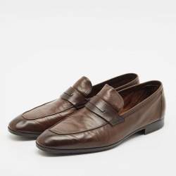 Berluti Brown Leather Lorenzo Penny Loafers Size 42.5