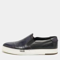 Berluti Navy Blue Leather Playtime Slip On Sneakers Size 42