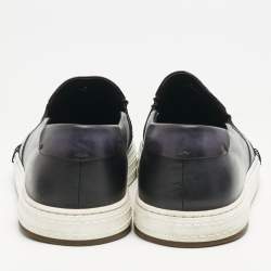 Berluti Navy Blue Leather Playtime Slip On Sneakers Size 42