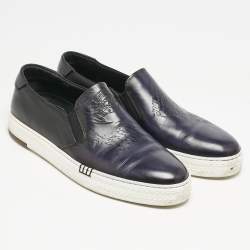 Berluti Navy Blue Leather Playtime Slip On Sneakers Size 42