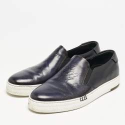 Berluti Navy Blue Leather Playtime Slip On Sneakers Size 42