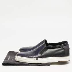 Berluti Navy Blue Leather Playtime Slip On Sneakers Size 42