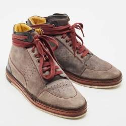 Berluti Grey Suede Leather High Top Sneakers Size 42.5