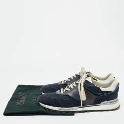 Berluti Navy Blue Leather and Suede Run Track Lace Up Sneakers Size 42.5