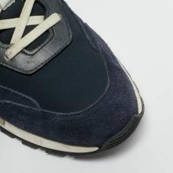 Berluti Navy Blue Leather and Suede Run Track Lace Up Sneakers Size 42.5