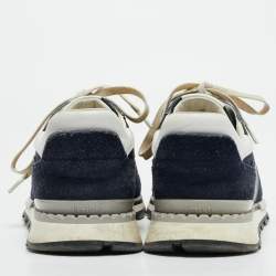 Berluti Navy Blue Leather and Suede Run Track Lace Up Sneakers Size 42.5