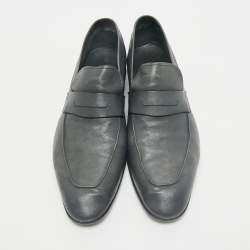 Pre Owned Berluti Grey Leather Penny Loafers Size 42.5