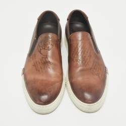 Pre Owned Berluti Brown Leather Playtime Slip On Sneakers Size 41