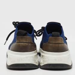 Berluti Navy Blue Knit Fabric and Leather Shadow Sneakers Size 44.5