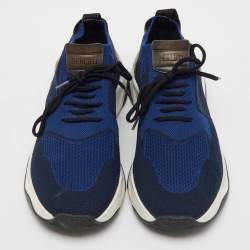 Berluti Navy Blue Knit Fabric and Leather Shadow Sneakers Size 44.5