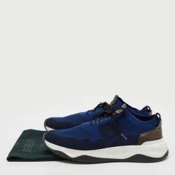 Berluti Navy Blue Knit Fabric and Leather Shadow Sneakers Size 44.5