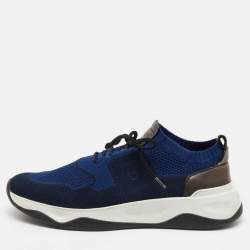 Berluti Navy Blue Knit Fabric and Leather Shadow Sneakers Size 44.5