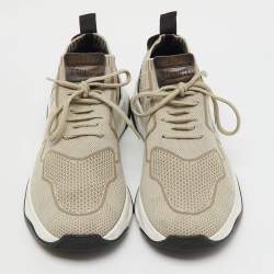 Berluti Light Grey Knit Fabric and Leather Shadow Sneakers Size 44.5