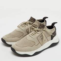 Berluti Light Grey Knit Fabric and Leather Shadow Sneakers Size 44.5