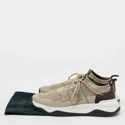 Berluti Light Grey Knit Fabric and Leather Shadow Sneakers Size 44.5