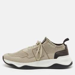 Berluti Light Grey Knit Fabric and Leather Shadow Sneakers Size 44.5