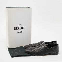 Pre Owned Berluti Black Leather Lorenzo Slip On Loafers Size 44.5