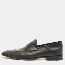 Pre Owned Berluti Black Leather Lorenzo Slip On Loafers Size 42