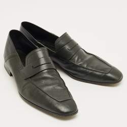 Pre Owned Berluti Black Leather Lorenzo Slip On Loafers Size 42