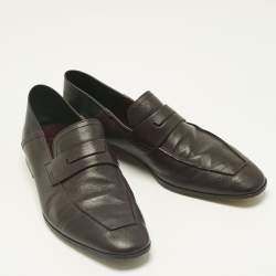 Pre Owned Berluti Burgundy/Black Leather Penny Loafers Size 42