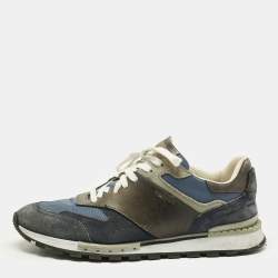 Pre Owned Berluti Navy Blue/Grey Leather and Suede Run Track Lace Up Sneakers Size 42