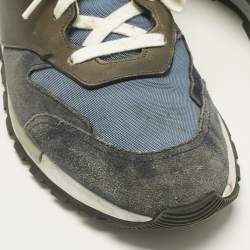 Pre Owned Berluti Navy Blue/Grey Leather and Suede Run Track Lace Up Sneakers Size 42