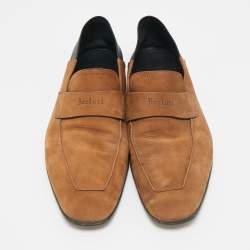 Pre Owned Berluti Brown/Black Leather and Nubuck Leather Penny Loafers Size 42