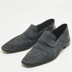 Pre Owned Berluti Grey Leather and Nubuck Leather Penny Loafers Size 42