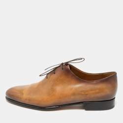 Pre Owned Berluti Brown Leather Alessandro Galet Scritto Lace Up Oxfords Size 42