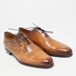 Pre Owned Berluti Brown Leather Alessandro Galet Scritto Lace Up Oxfords Size 42