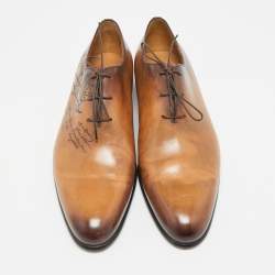 Pre Owned Berluti Brown Leather Alessandro Galet Scritto Lace Up Oxfords Size 42