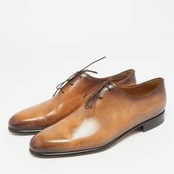 Pre Owned Berluti Brown Leather Alessandro Galet Scritto Lace Up Oxfords Size 42