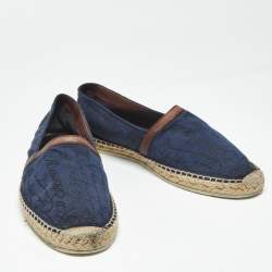 Pre Owned Berluti Navy Blue Canvas and Leather Slip On Espadrille Size 43