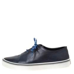 Pre Owned Berluti Blue Leather Lace Up Sneakers Size 41.5