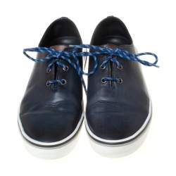 Pre Owned Berluti Blue Leather Lace Up Sneakers Size 41.5